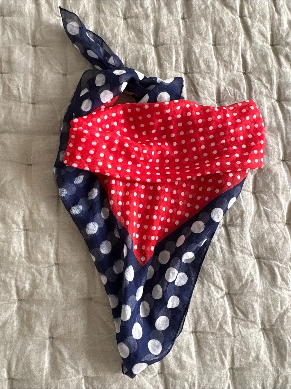 Polka Dot Red and Navy Lightweight Bandana Scarf